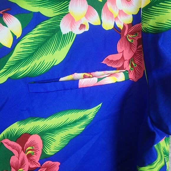 Vtg Hilo Hatties Hawaiian Shirt Mens L Blue Floral Camp Polyester Aloha 90s USA - Picture 5 of 7